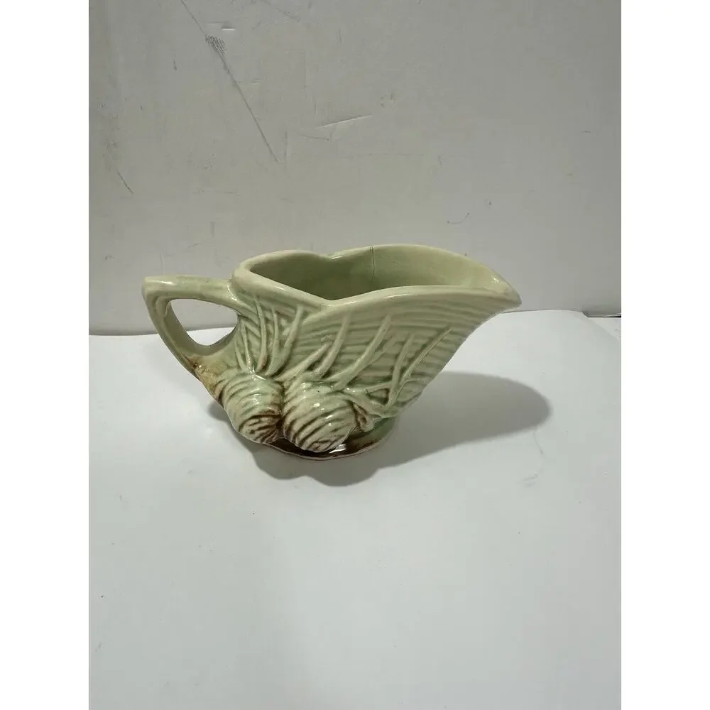Vintage McCoy Pottery Teapot No Lid‎ + Creamer Cone in Green & Brown
